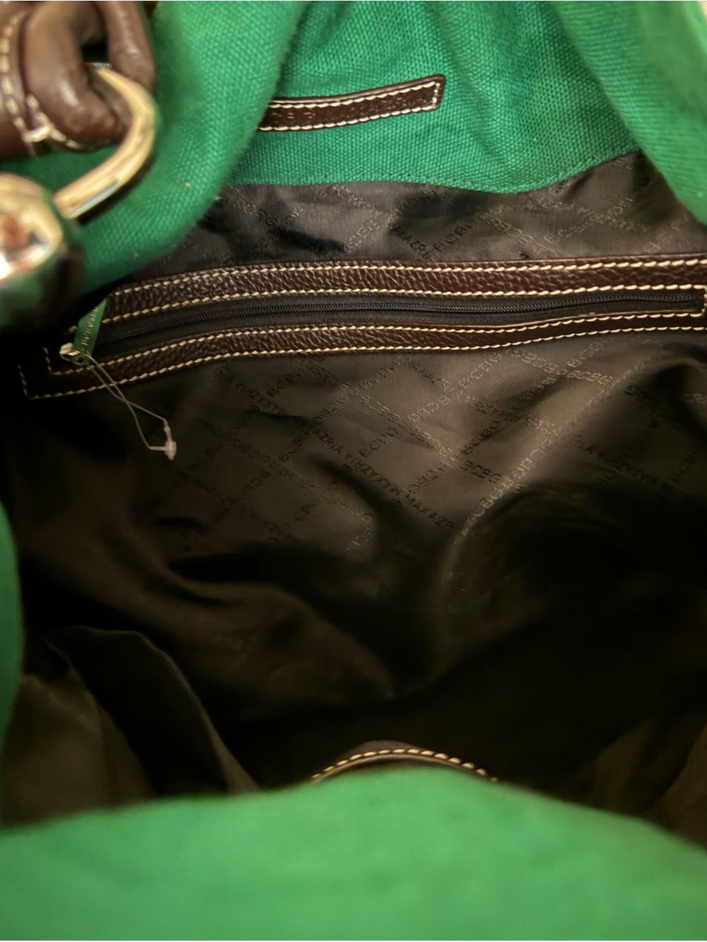 BCBGMaxAzria Green Canvas Messenger Bag with Dark Brown Leather Trim - Picture 8 of 11